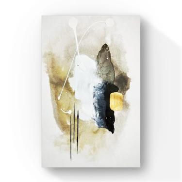 Imagem de Arte Abstrata Moderna em Tela, Pintura Contemporânea em Preto, Branco e Dourado, Decoração de Parede, 60x40 cm