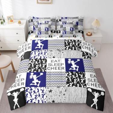 Imagem de Erosebridal Jogo de cama casal de líder de torcida de líder de torcida adora cama em uma bolsa para crianças, meninas, adolescentes, mulheres, lua, estrelas, céu estrelado, conjunto de edredom