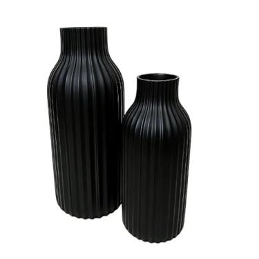 Imagem de Kit Vasos Decorativo Cachepot Estilo Minimalista Flores Folhagem Moderno Resistente - Vasos Decorativos de Resistência para Plantas, Flores e Folhagens(Preto,Kit 23cm e 18cm)