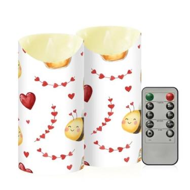 Imagem de Wassud Pacote com 2 velas sem chama de abelhas e corações com controle remoto, velas realistas cintilantes com temporizador, velas decorativas para Natal, casamento, festa, decoração de casa média