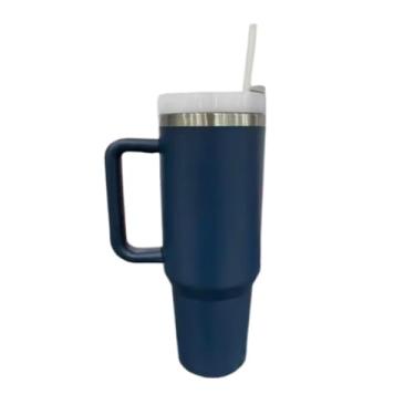 Imagem de Térmico Copo Inox Alça Flip Straw com canudo de Metal 1200ml(Azul)