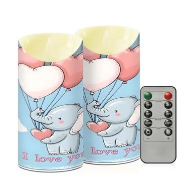 Imagem de Wassud Pacote com 2 lindos balões de coração de elefante de desenho animado velas sem chama com controle remoto, velas realistas cintilantes com temporizador, velas decorativas para Natal, casamento