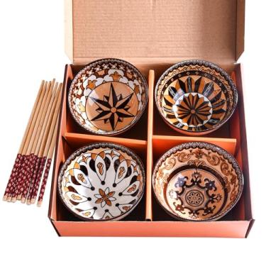 Imagem de Conjunto de 4 tigelas de arroz de cerâmica com pauzinhos, tigelas de jantar estilo japonês, pacote de caixa de presente decorativa (4, LM)