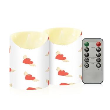 Imagem de Wassud Pacote com 2 velas de corações com asas sem chama com controle remoto, velas realistas cintilantes com temporizador, velas decorativas para Natal, casamento, festa, decoração de casa pequena