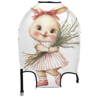 Imagem de Joisal Capa protetora de bagagem de coelho branco fofo para viagem, viagem, férias, essencial, Coelhinho fofo coelho branco, L, Fits 26-28 Inch Case, Capa de mala