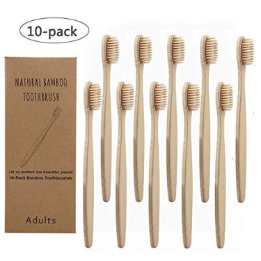 Imagem de Dioche Conjunto de Escovas de Dente de Bambu, Escovas de Dente Macias para Adultos Com Aderência Confortável, Pacote de Remoção de Superfície de Limpeza Eficaz Com 10 17cm de (2)