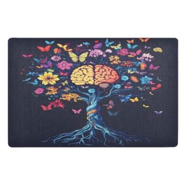 Imagem de Capacho azul com borboletas cerebrais para entrada ao ar livre, casa, tapetes de boas-vindas antiderrapantes para porta da frente 81 x 50 cm tapetes para casa