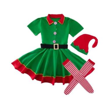 Imagem de Fantasia De Elfo Verde Para Meninas, Traje De Natal Para Crianças Com 