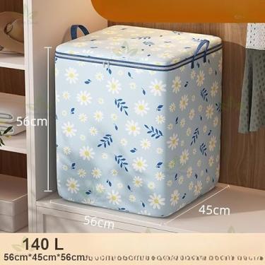 Imagem de Caixa Organizadora Grande para Guarda-Roupa 110L/140L/180L – Saco Organizador de Cobertor e Casaco com Tampa(2pcs,140L（crisântemo azul）)