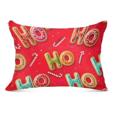Imagem de Capa de almofada de flanela vermelha de biscoitos de gengibre de Natal decorativa tamanho queen king size fronha com estampa animal fronhas corporais, tamanho Queen, 50 cm x 76 cm