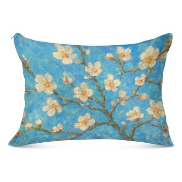 Imagem de Aquarela floral flor branca azul grande zíper fronha poliéster longo padrão queen king travesseiro travesseiro capas de travesseiro para cabelo e pele, tamanho do corpo, 53 cm x 137 cm