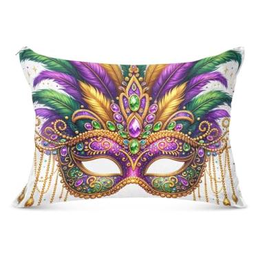 Imagem de Linda máscara de carnaval grande fronha decorativa com zíper longo padrão queen king size fronhas linda capa de travesseiro de cama, tamanho do corpo, 53 cm x 137 cm