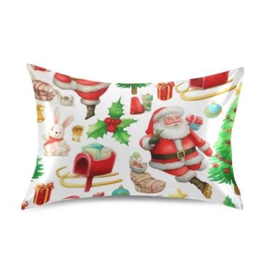 Imagem de Fronha padrão de Papai Noel com desenho de Papai Noel fofo rei queen fronha de cetim para resfriamento de cabelo presentes modernos roupa de cama king size 101,6 cm x 50,8 cm