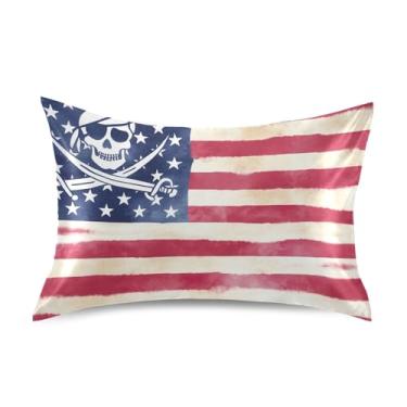 Imagem de Fronha King Queen padrão bandeira de caveira branca fronhas de cetim vermelho bonito gráfico refrescante cama fronhas para cabelo king size 101,6 cm x 50,8 cm