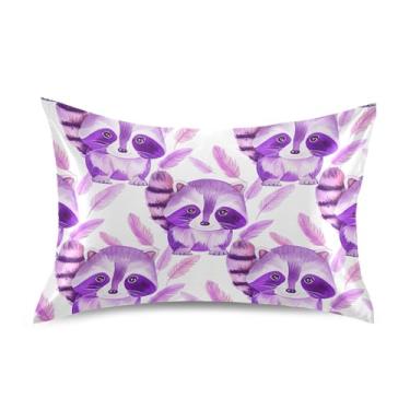 Imagem de Fronhas de cetim branco guaxinim roxo pastel estampa refrescante macia fronha personalizada padrão rei queen tamanho padrão 66.0 cm x 50.8 cm