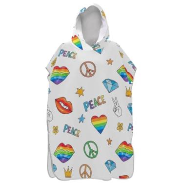 Imagem de Joisal Poncho de surfe para trocador de roupas de banho de praia com capuz toalhas vestíveis bonitos sinais de paz branco poncho masculino com capuz