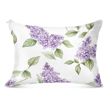 Imagem de Fronha de flanela de flor roxa aquarela decorativa padrão queen king size fronhas de travesseiro de luxo para sofá de cama de casa, tamanho Queen, 50,8 cm x 76,2 cm