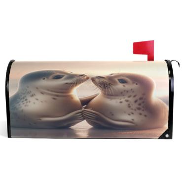 Imagem de TSENQUE Capas decorativas para caixa de correio de vinil magnético envoltório de caixa de correio de verão à prova de intempéries decoração de caixa de correio animais fofos Seal Mate tamanho padrão