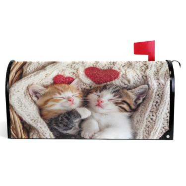 Imagem de TSENQUE Capas de caixa de correio magnéticas sazonais fofas gatinhos gato amor outono caixa de correio vinil férias à prova de intempéries caixa de correio decoração tamanho padrão 52,6 x 45,8 cm