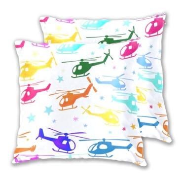 Imagem de Joitme Conjunto de 2 capas de almofadas coloridas de helicóptero, estrelas brancas, capas de almofada, sofá-cama, decoração de quarto, 40 x 40 cm, 2 peças