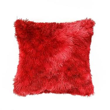 Imagem de Almofada Decorativa Peluda Felpuda 45x45 cm | Almofada Antialérgica com Enchimento de Fibra Siliconada, Macia e Confortável para Sofá Quarto Escritório (vermelho)