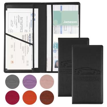 Imagem de JUSTTOP Pacote com 2 suportes para registro de carro e seguro, porta-documentos de carro para cartões de licença com fecho magnético, porta-luvas de veículo, organizador de carro para documentos