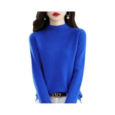 Imagem de Suéter Feminino De Lã 100% Pura Com Gola Alta, Pulôver De Cashmere Cas