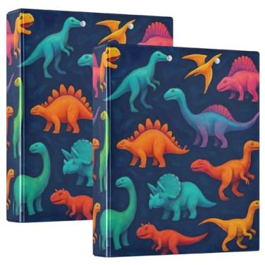 Imagem de Fichários coloridos de dinossauros azuis escuros com 3 anéis de 3 cm comporta 200 folhas de pastas de portfólio floral animal anel redondo, 31,5 x 27 x 6 cm, pacote com 2