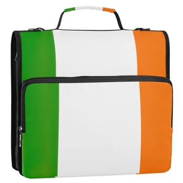 Imagem de Fichário com bandeira da Irlanda, 3 anéis, fichário resistente com zíper, fichário organizador com alça, bolsa escolar de ensino médio, vários bolsos, pasta grande para portfólio