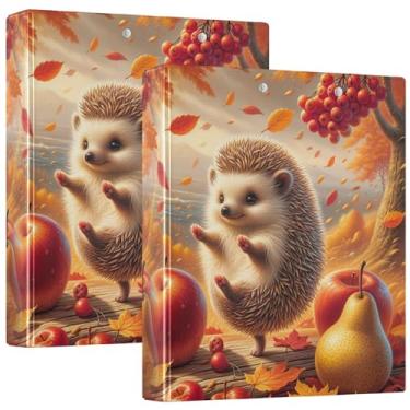 Imagem de Fichário de 3 anéis de ouriço de outono personalizado fofo de 3 polegadas com 200 folhas, lindo fichário para caderno, impressão redonda, fichários resistentes, 31,5 x 27 x 6 cm, pacote com 2