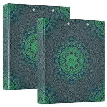 Imagem de Fichário geométrico floral verde 3 anéis 1,5 polegada comporta 200 folhas padronizadas pastas portfólio fichário redondo anel visto, 31,5 x 27 x 6 cm, pacote com 2