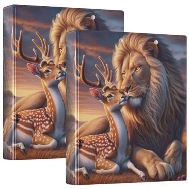 Imagem de Fichário fofo com 3 anéis de 3 anéis Lion Kiss Deer 200 folhas, fichário redondo, 31,5 x 27 x 6 cm, 1 pacote