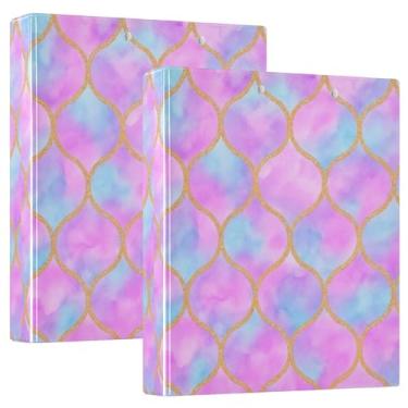 Imagem de Aquarela personalizada escamas de sereia rosa 3,8 cm fichários 3 anéis, 200 folhas, prancheta, fichário redondo, 31,5 x 27 x 6 cm, 1 pacote