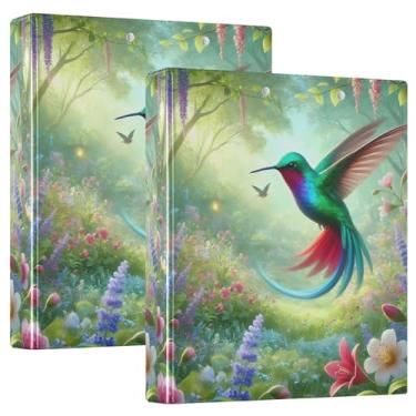 Imagem de Fichários personalizados de beija-flor vibrante verde jardim 3 anéis 1,5 polegadas comporta 200 folhas, pastas de caderno, fichário redondo fofo, 31,5 x 27 x 6 cm, pacote com 2