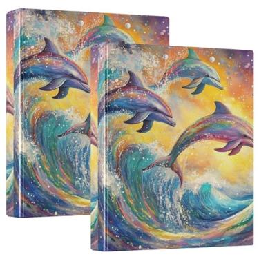 Imagem de Fichários personalizados com 3 anéis de golfinhos coloridos, ondas do oceano, 2,8 cm, 200 folhas, fichário planejador, anel redondo, 31,5 x 27 x 6 cm, 1 pacote