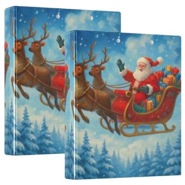 Imagem de Pastas de trenó de rena de Papai Noel, 3 anéis, comporta 200 folhas, floral, animal, prancheta, fichário redondo, 31,5 x 27 x 6 cm, pacote com 2