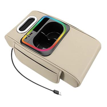 Imagem de Almofada de apoio de braço de , caixa de lenços de elevação grossa, com bolso lateral, luz ambiente, porta USB, tapete de apoio de braço para | para cartão de armazenamento central chave