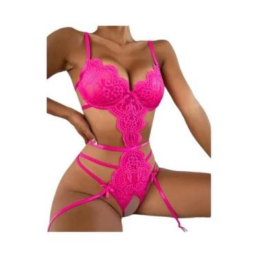 Imagem de Conjunto De Lingerie Sexy plus Size Com Renda, Sutiã Push up E Alças T