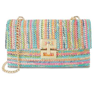 Imagem de Gets Bolsa feminina de palha, clutch de palha, tecida à mão para o verão, praia, envelope clutch, Multicolorido 2, 280*200*20(mm)
