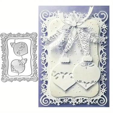 Imagem de 2 peças de moldes de moldura, moldes de metal, bolas de Natal, estênceis de corte de moldura, para cartões de álbum de recortes, álbum de fotos, moldes decorativos de papel em relevo para fazer