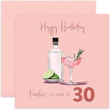 Imagem de Old English Co. Pink Gin Fabulous Cartão de aniversário de 30 anos para mulheres - Cartão de trigésimo aniversário para ela - Cartão de aniversário de idade especial para filha, irmã, neta - bebida