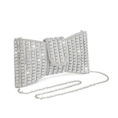 Imagem de Sweetovo Bolsa clutch de strass brilhante para mulheres, elegante bolsa noturna de cristal em forma de laço para festa de formatura de casamento, B - prata