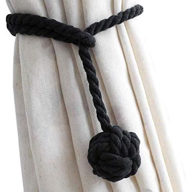 Imagem de 1 pacote de laços de cortina – Corda resistente para cortina, prendedores de cortina decorativos rurais feitos à mão (preto)