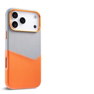 Imagem de SFDSUH Capa Carteira de Luxo em Couro com Compartimento para Cartões e Fecho Magnético para iPhone 16 Pro, Botões Metálicos e Revestimento em Tecido Colorido (Para iPhone 16 Pro/Laranja)