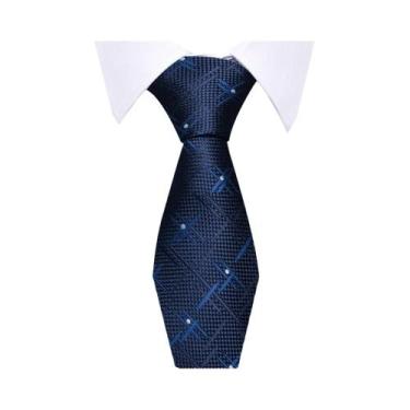 Imagem de Gravata Masculina Azul Com Listras Douradas Acessórios Para Terno Para