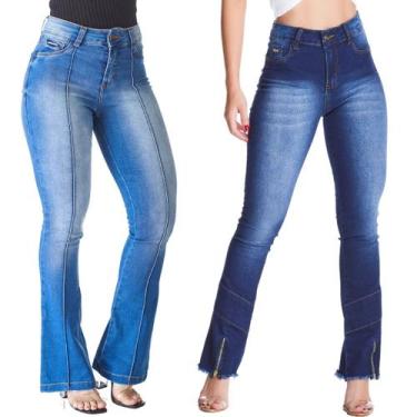 Imagem de Kit 2 Calças Flare Jeans HNO Jeans Petit Flare Azul FrisoAzul Stonada,