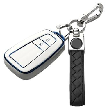 Imagem de Capa macia de tpu para chave de carro compatível com toyota prius/camry/corolla/C-HR/chr/rav4/prado 2018 acessórios de chaveiro de proteção(E-whiteblue keychain)