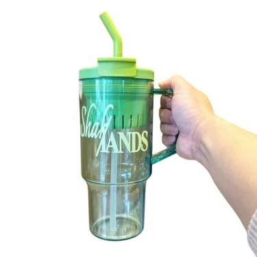 Imagem de Copo Grande Acrilico 1l Alça Com canudo e Tampa Verde - Shark Blue