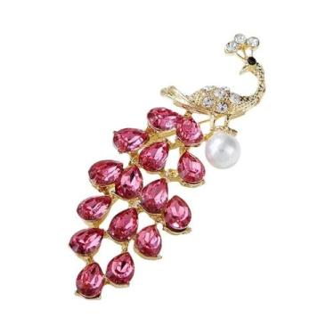 Imagem de Moda cristal pérola pavão broches para roupas femininas casaco acessór