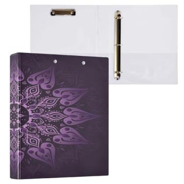 Imagem de ATTX Fichário mandala roxa com 3 anéis de 3 cm para papel tamanho carta, 21,6 cm x 28 cm, fichários com três argolas com prancheta para material de escritório #884